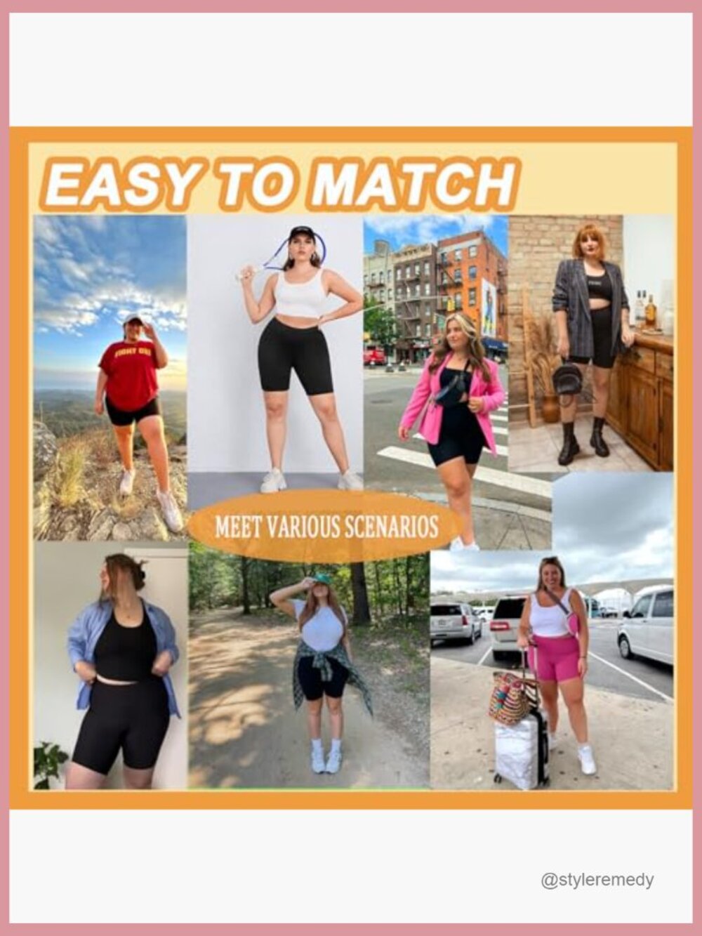 Plus Size 8" Biker Shorts with Pockets - High Waist Non-See Through Workout Yoga - Picture 4 of 6